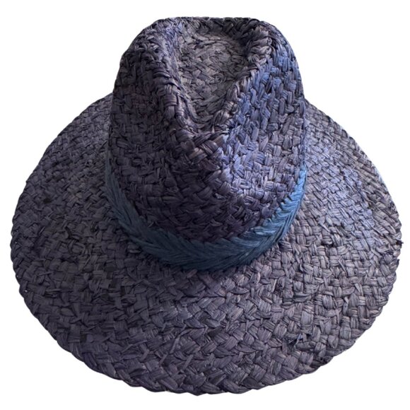 Vineyard Vines Chevron Trim Straw Women's Fedora - Vineyard Navy NEW - Picture 2 of 10
